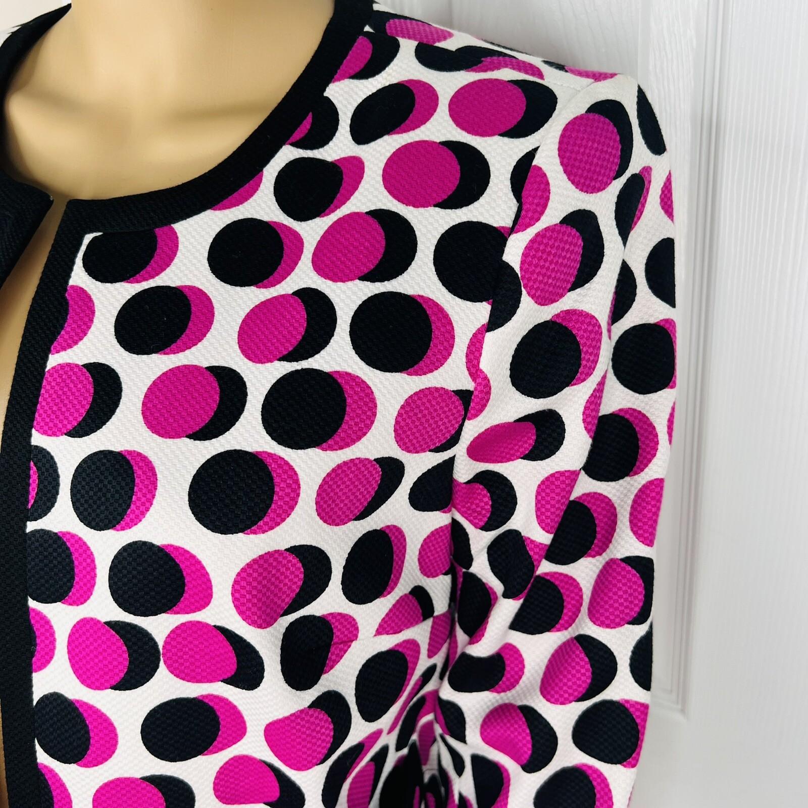 Nine West Cotton Elastane Blazer Size 10 Multicolor Lined Open Front 3/4 Sleeve