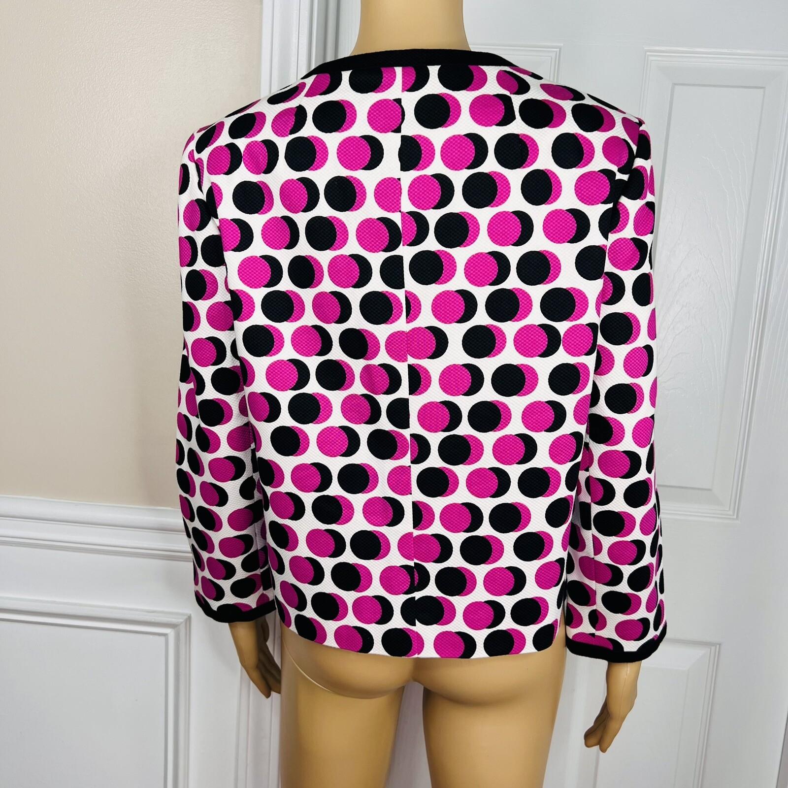 Nine West Cotton Elastane Blazer Size 10 Multicolor Lined Open Front 3/4 Sleeve