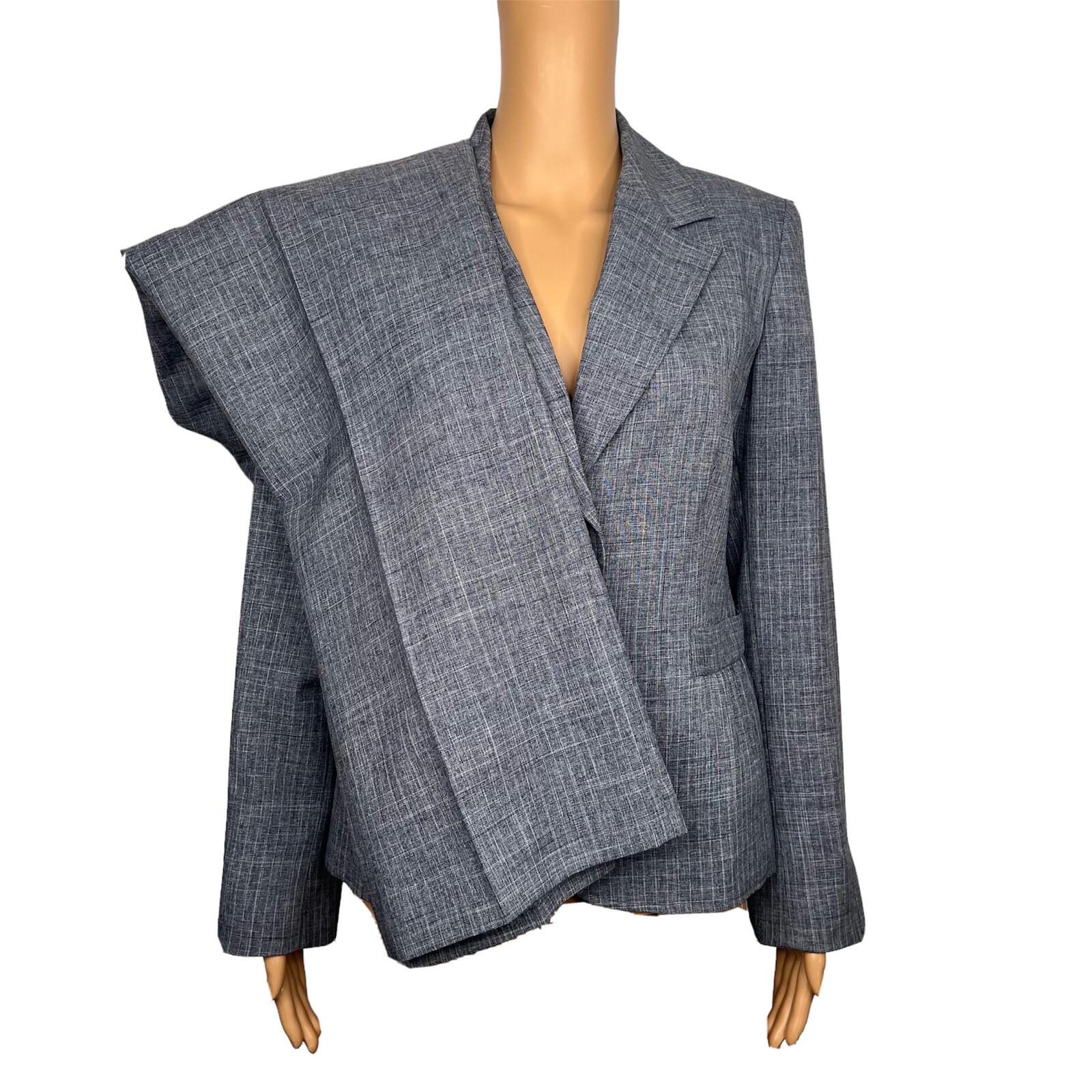 JONES WEAR 2PC Blue Striped Polyester Lined Notch Collar Career Pant Suit Size 8