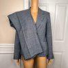 JONES WEAR 2PC Blue Striped Polyester Lined Notch Collar Career Pant Suit Size 8