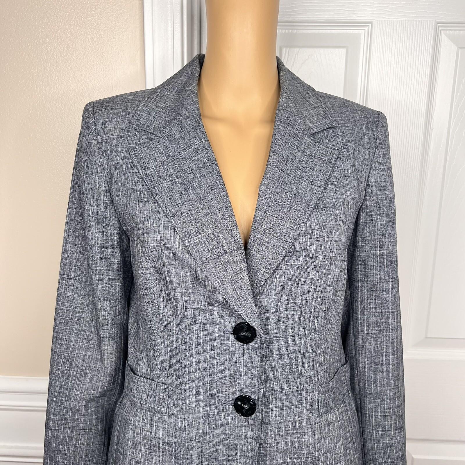 JONES WEAR 2PC Blue Striped Polyester Lined Notch Collar Career Pant Suit Size 8