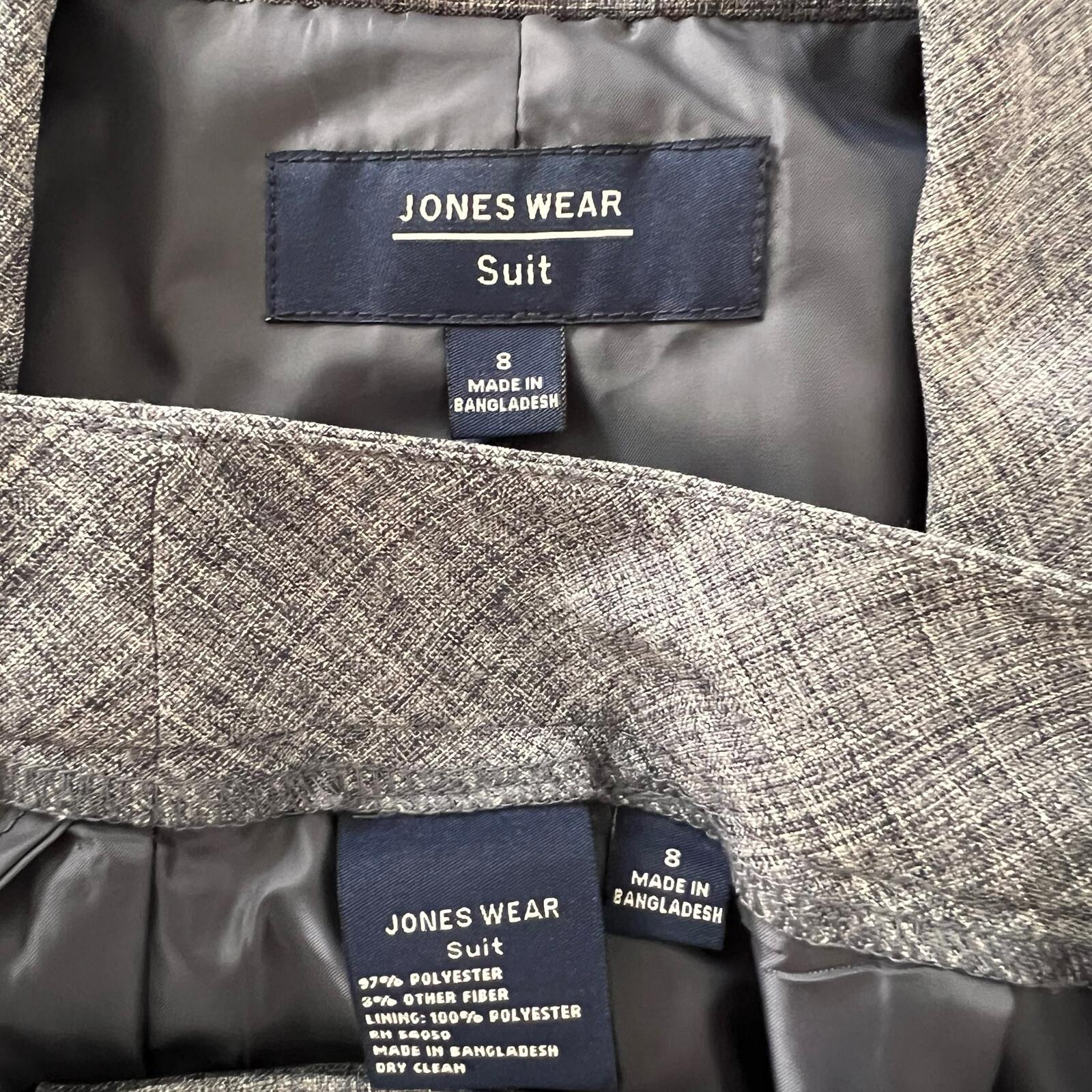 JONES WEAR 2PC Blue Striped Polyester Lined Notch Collar Career Pant Suit Size 8
