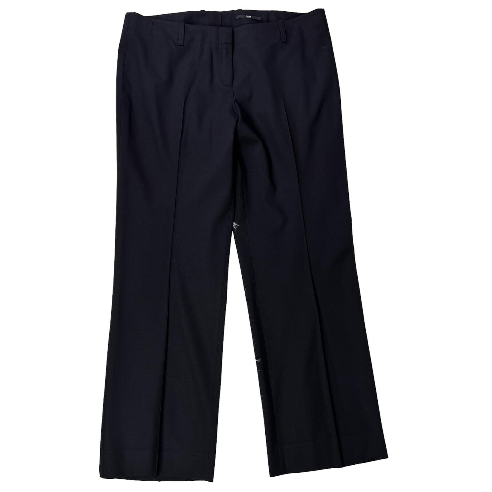 HUGO BOSS Tulia 4 Black Wool Straight Leg Career Dress Pants Trousers Size 12