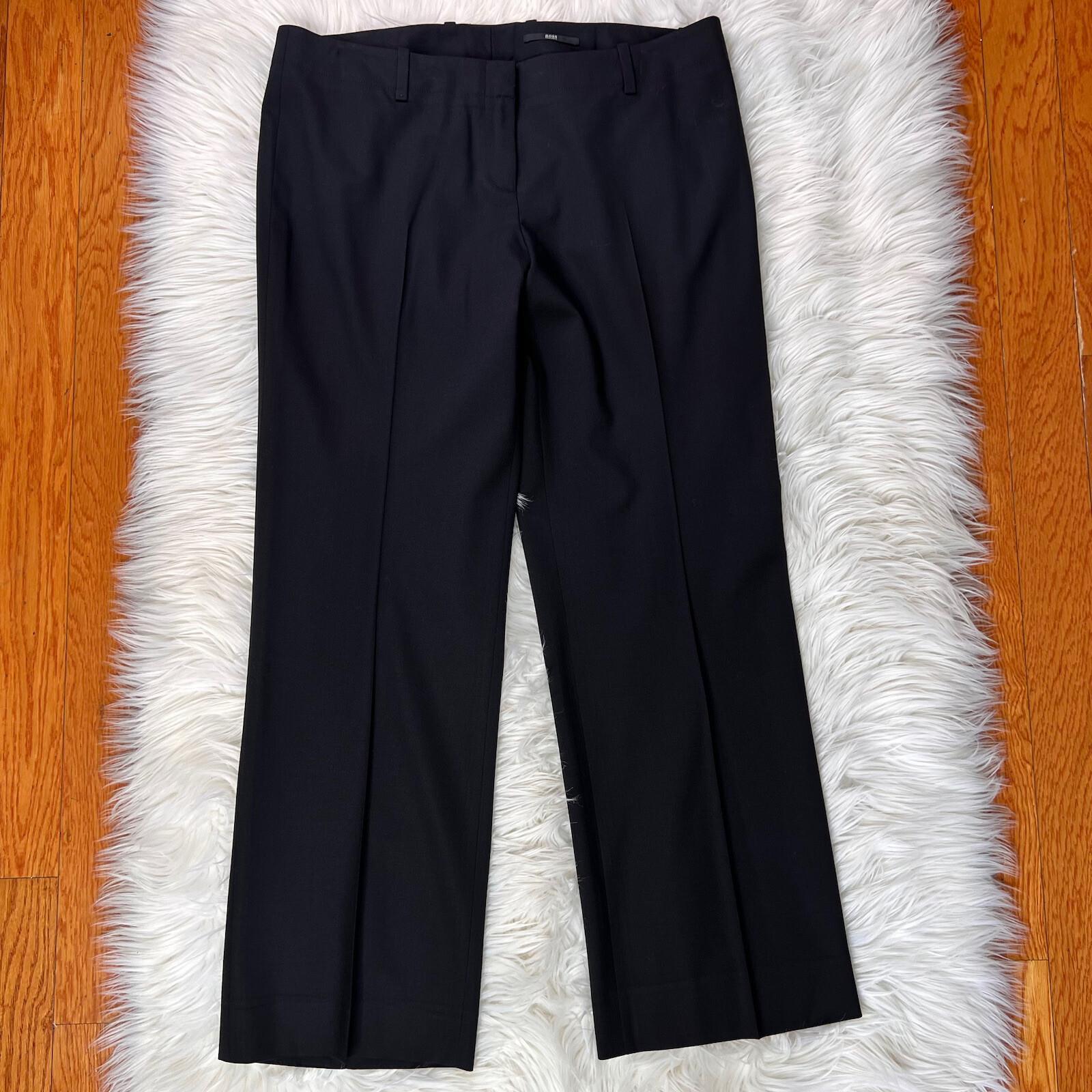 HUGO BOSS Tulia 4 Black Wool Straight Leg Career Dress Pants Trousers Size 12