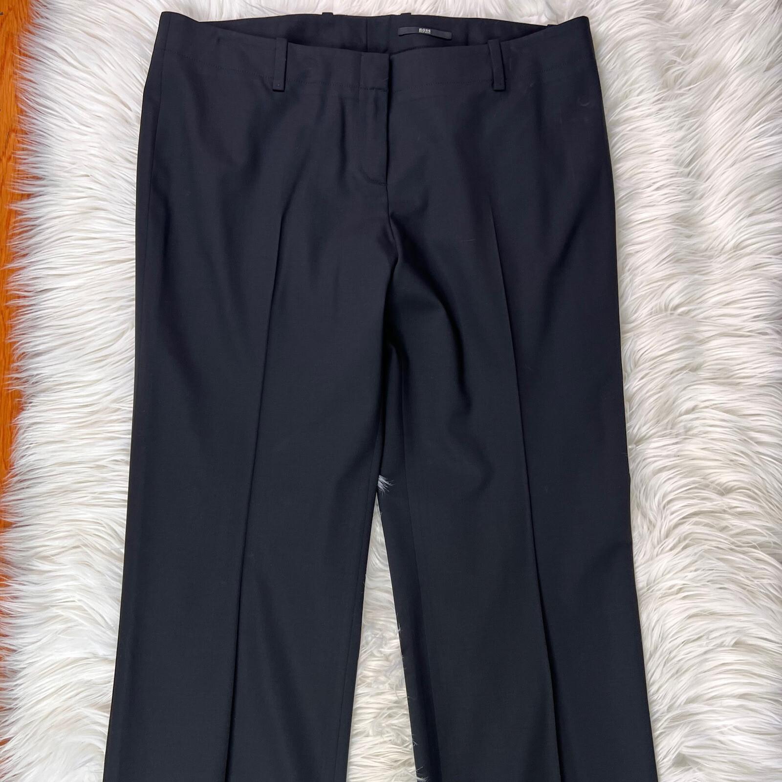 HUGO BOSS Tulia 4 Black Wool Straight Leg Career Dress Pants Trousers Size 12