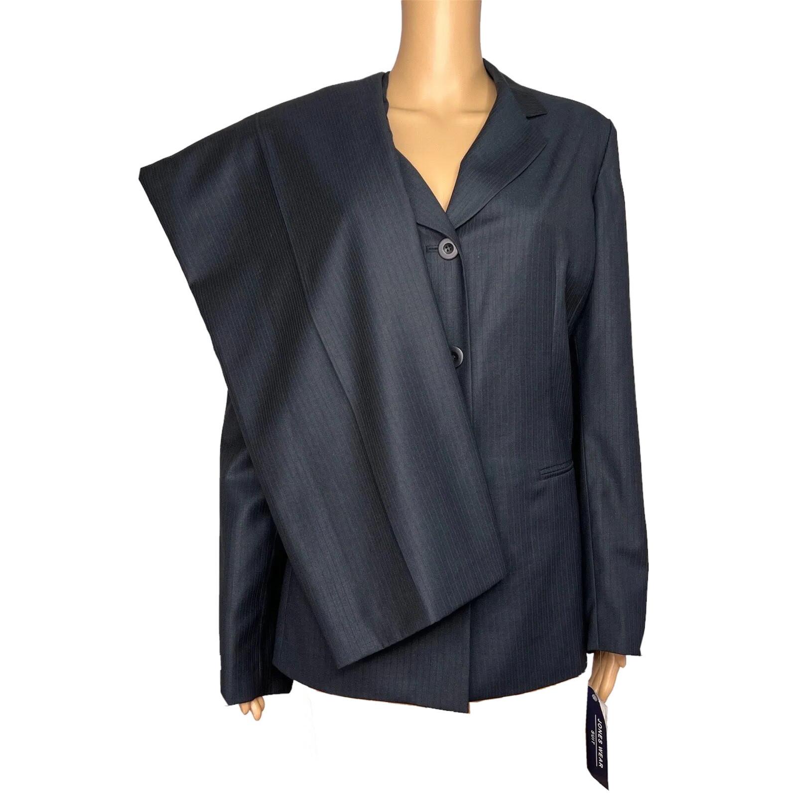 New JONES WEAR 2PC Navy Striped Polyester Rayon Lined Career Pant Suit Size 18