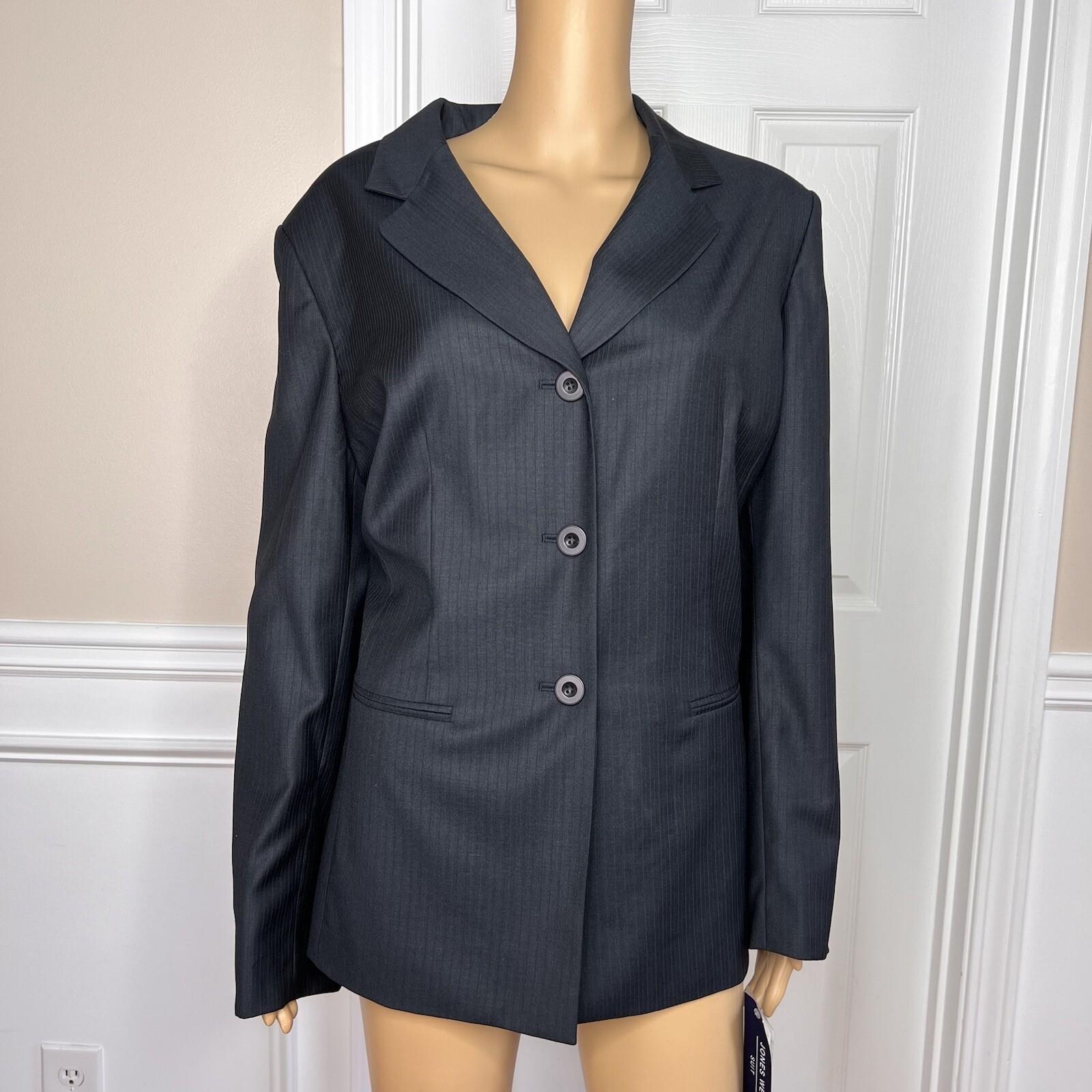 New JONES WEAR 2PC Navy Striped Polyester Rayon Lined Career Pant Suit Size 18