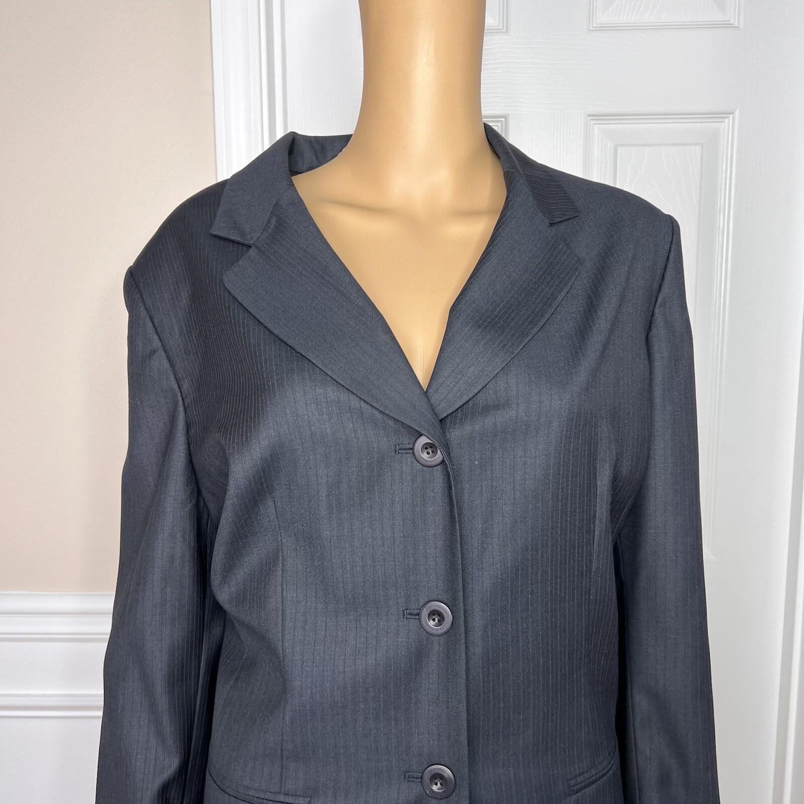 New JONES WEAR 2PC Navy Striped Polyester Rayon Lined Career Pant Suit Size 18