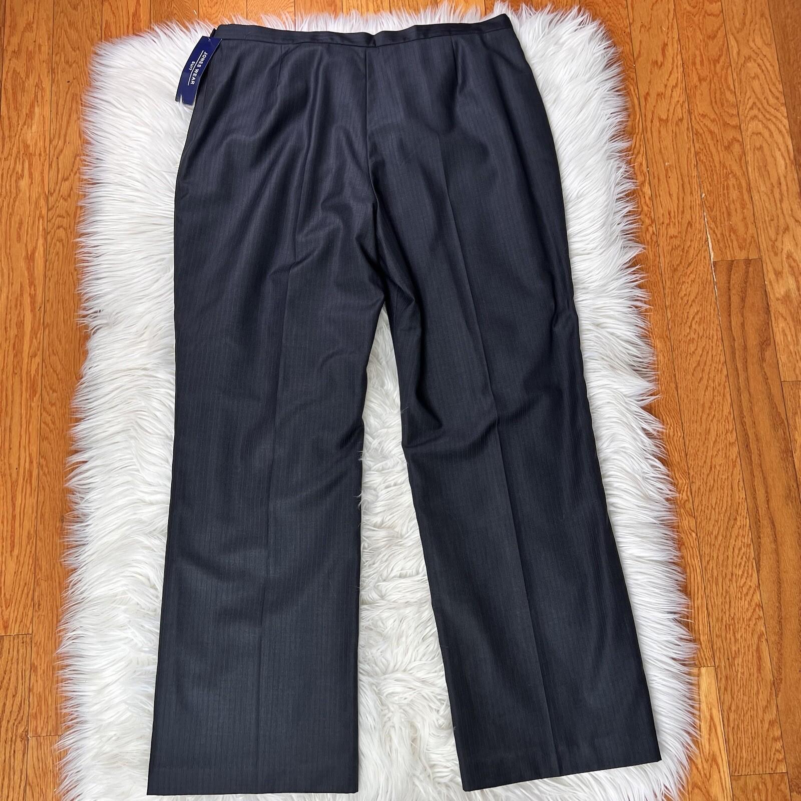 New JONES WEAR 2PC Navy Striped Polyester Rayon Lined Career Pant Suit Size 18