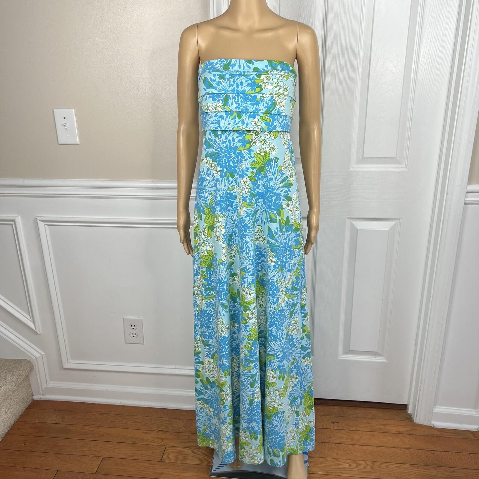 Lilly Putlizer Cotton Spandex Dress Size M Multicolor Strapless Tiered Maxi
