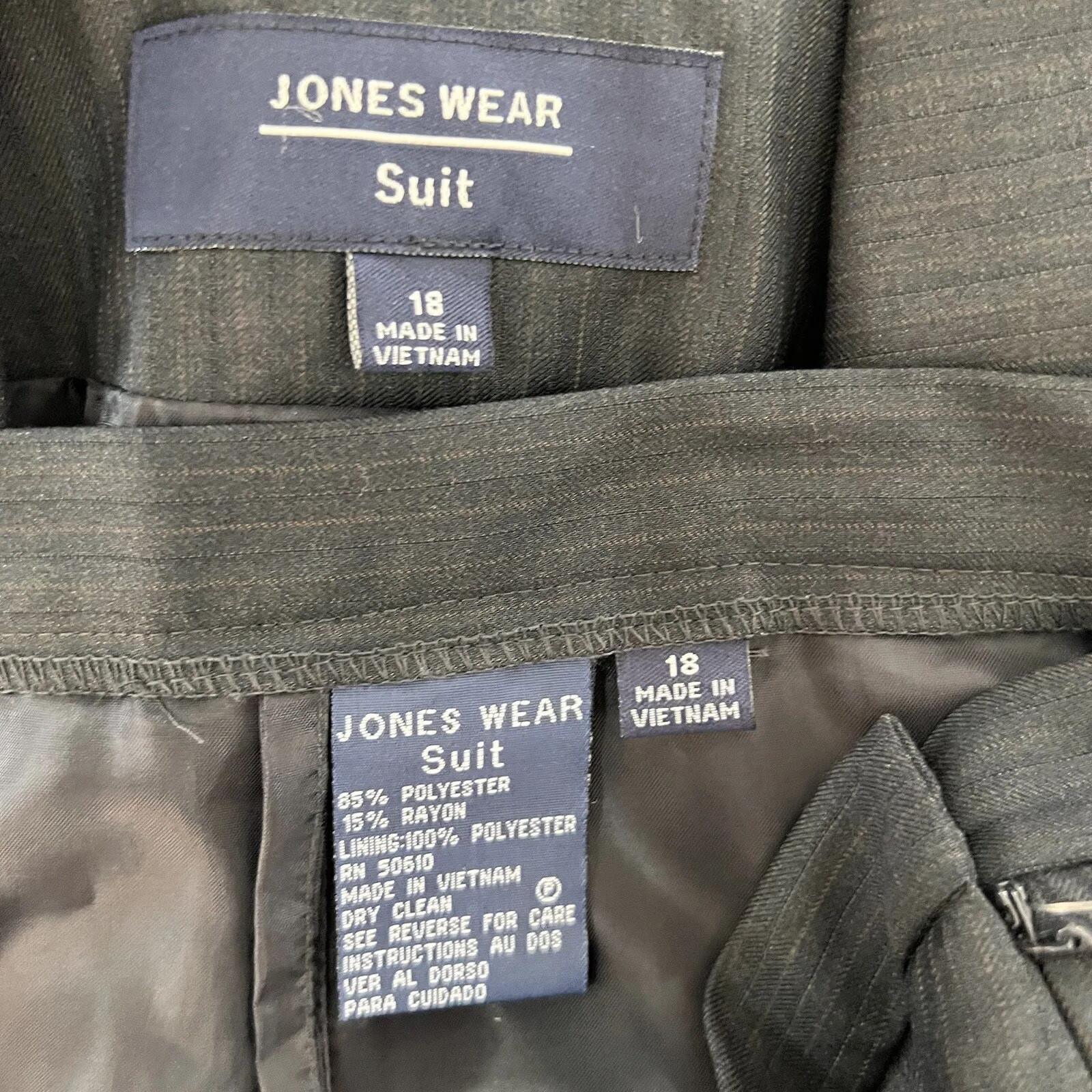 New JONES WEAR 2PC Navy Striped Polyester Rayon Lined Career Pant Suit Size 18