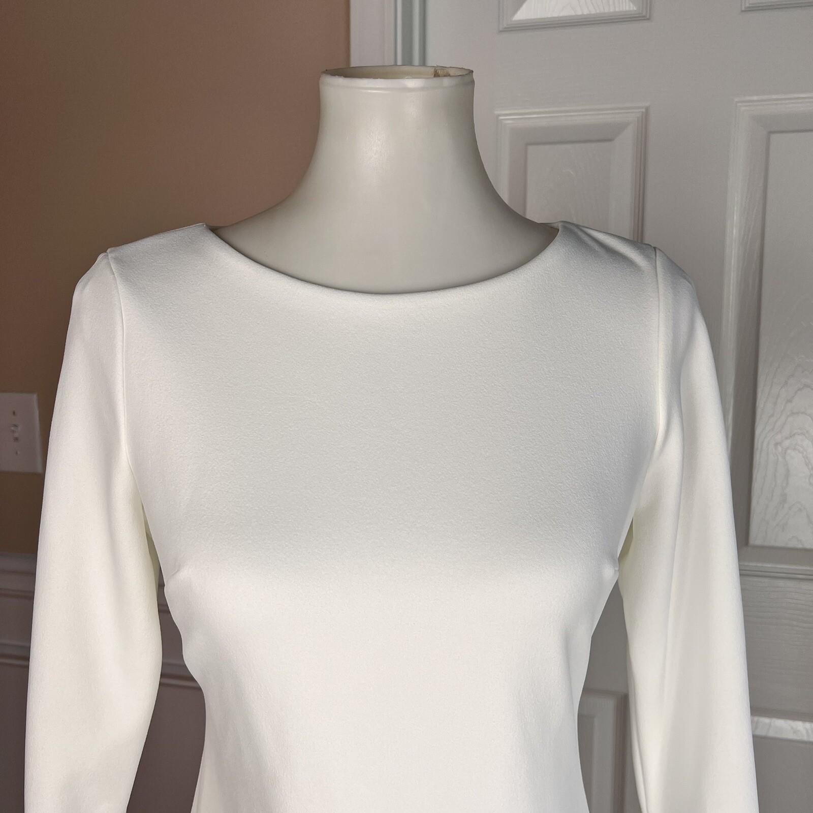 10-8804.jpg New CALVIN KLEIN White Polyester Rayon Spandex Lined Bell Sleeve Dress 6P