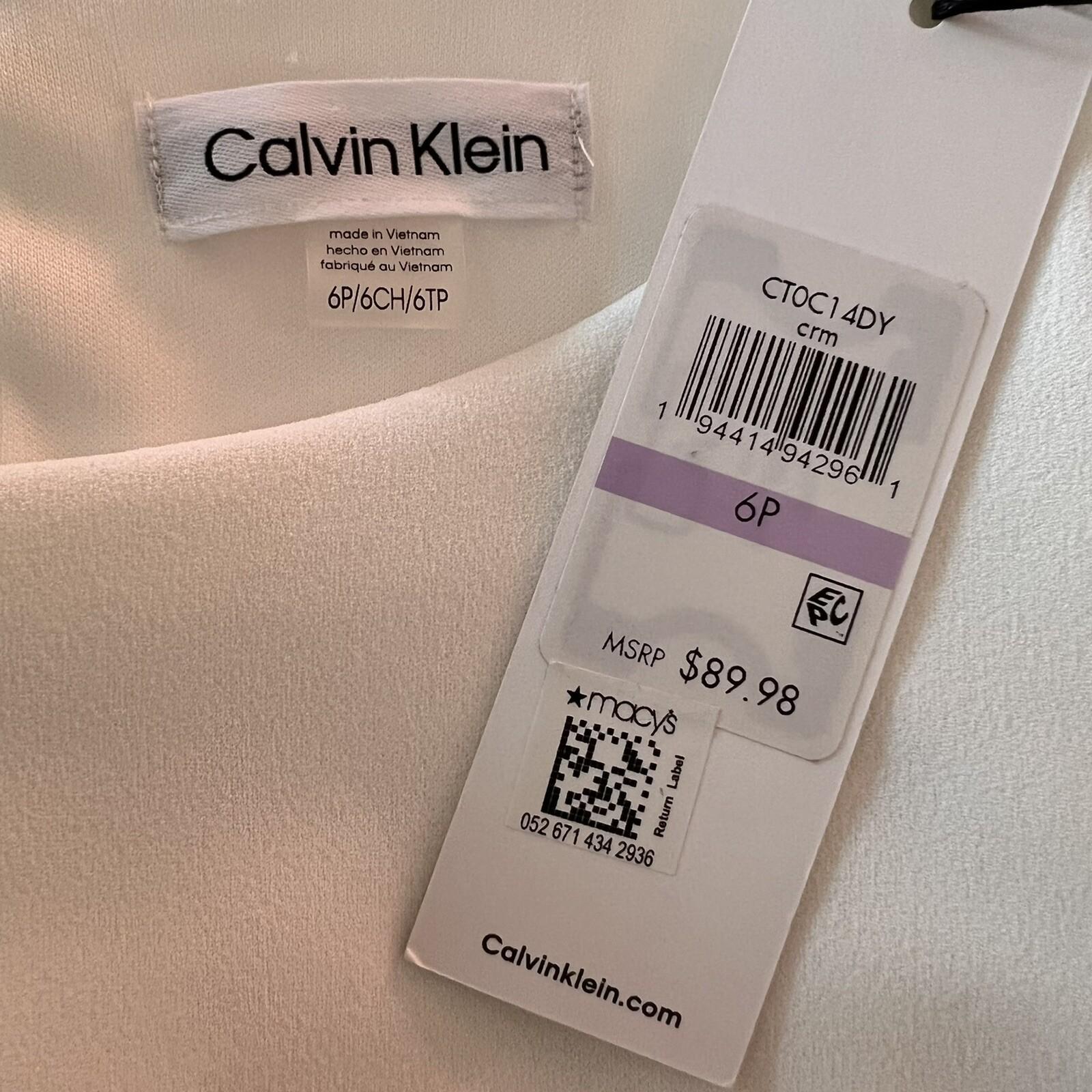 10-8810.jpg New CALVIN KLEIN White Polyester Rayon Spandex Lined Bell Sleeve Dress 6P