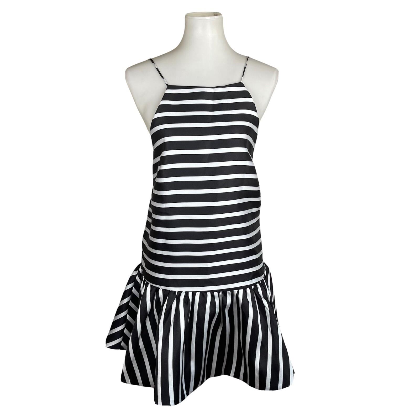 New MUSTARD SEED Women Black White Striped Backless Ruffle Top Size M