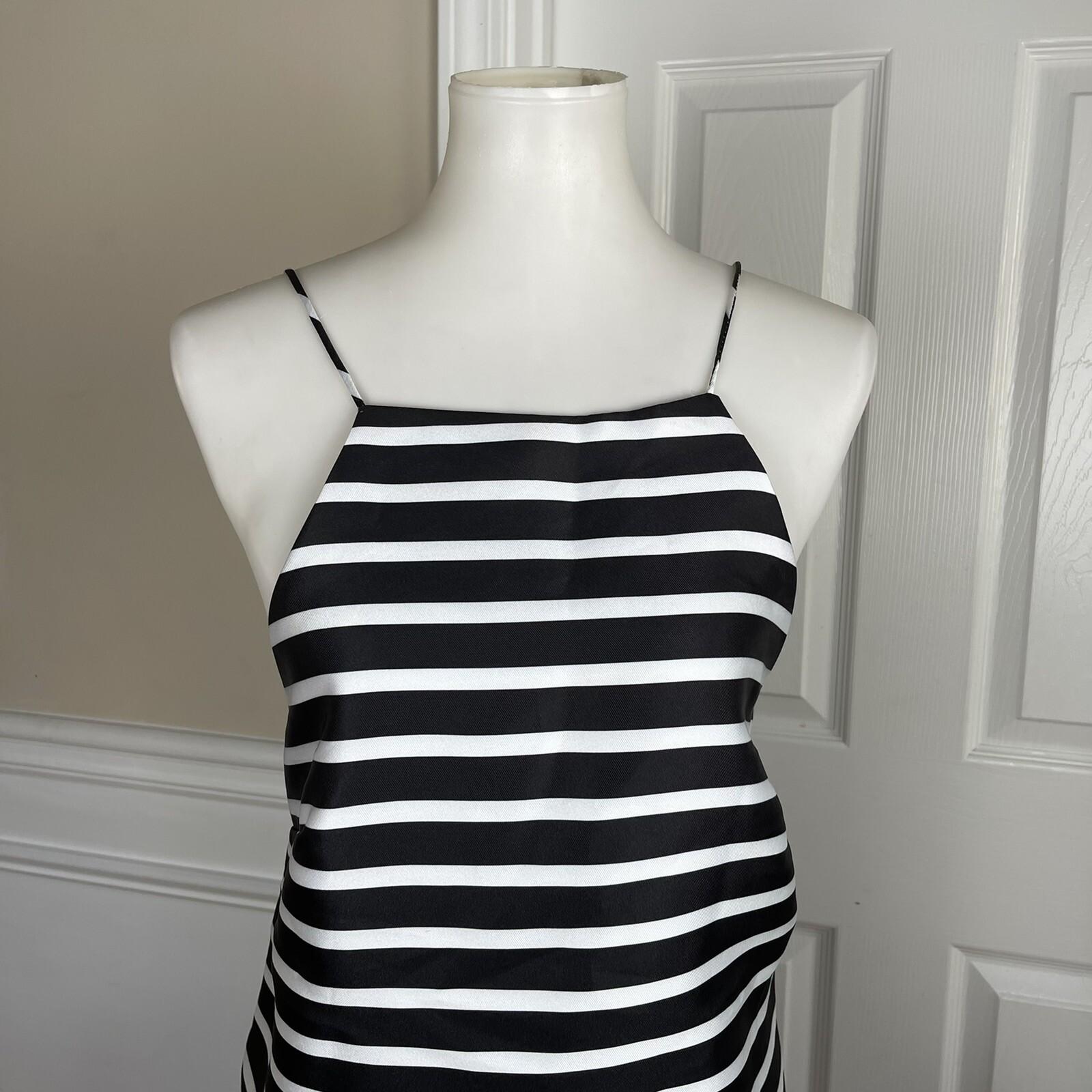 New MUSTARD SEED Women Black White Striped Backless Ruffle Top Size M