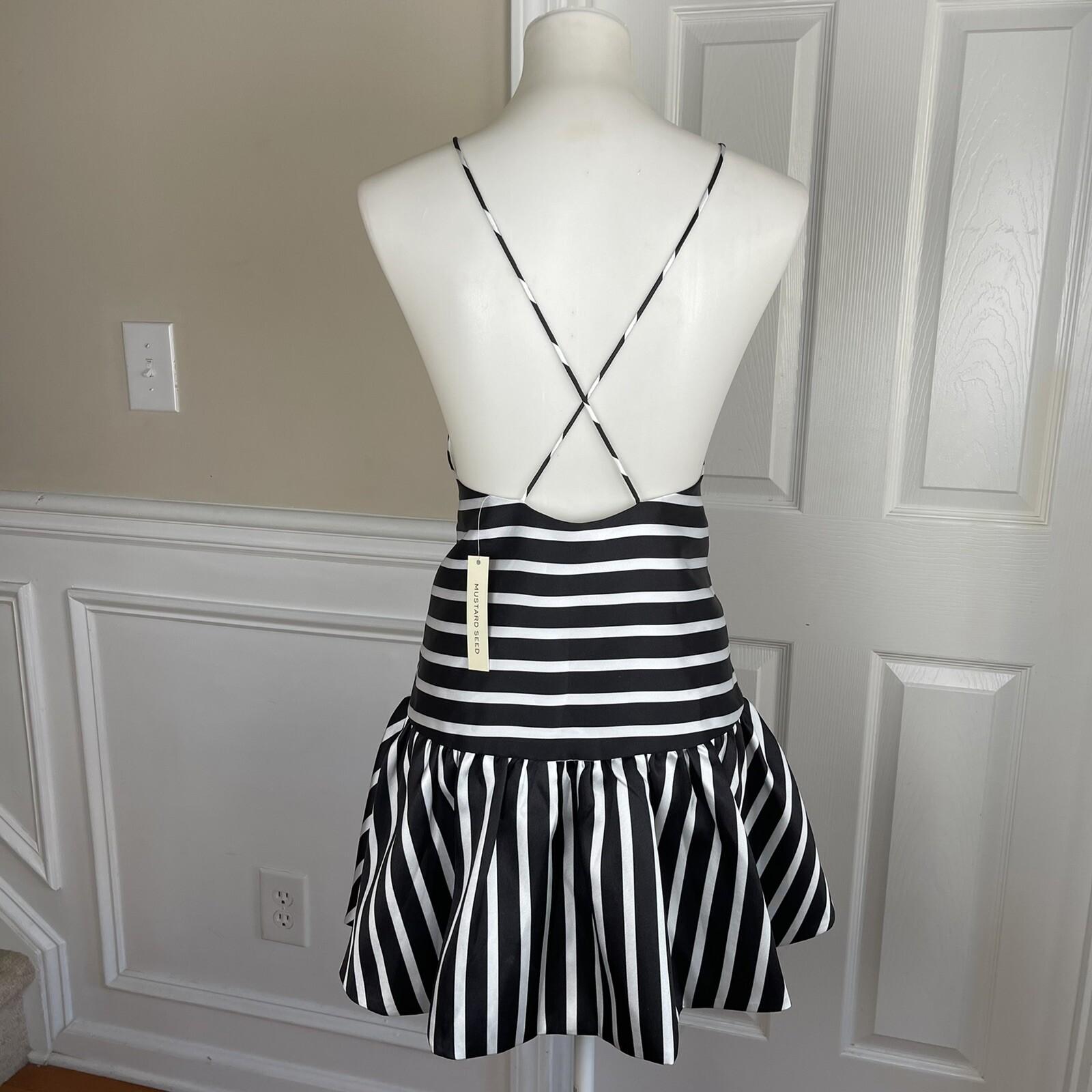 New MUSTARD SEED Women Black White Striped Backless Ruffle Top Size M