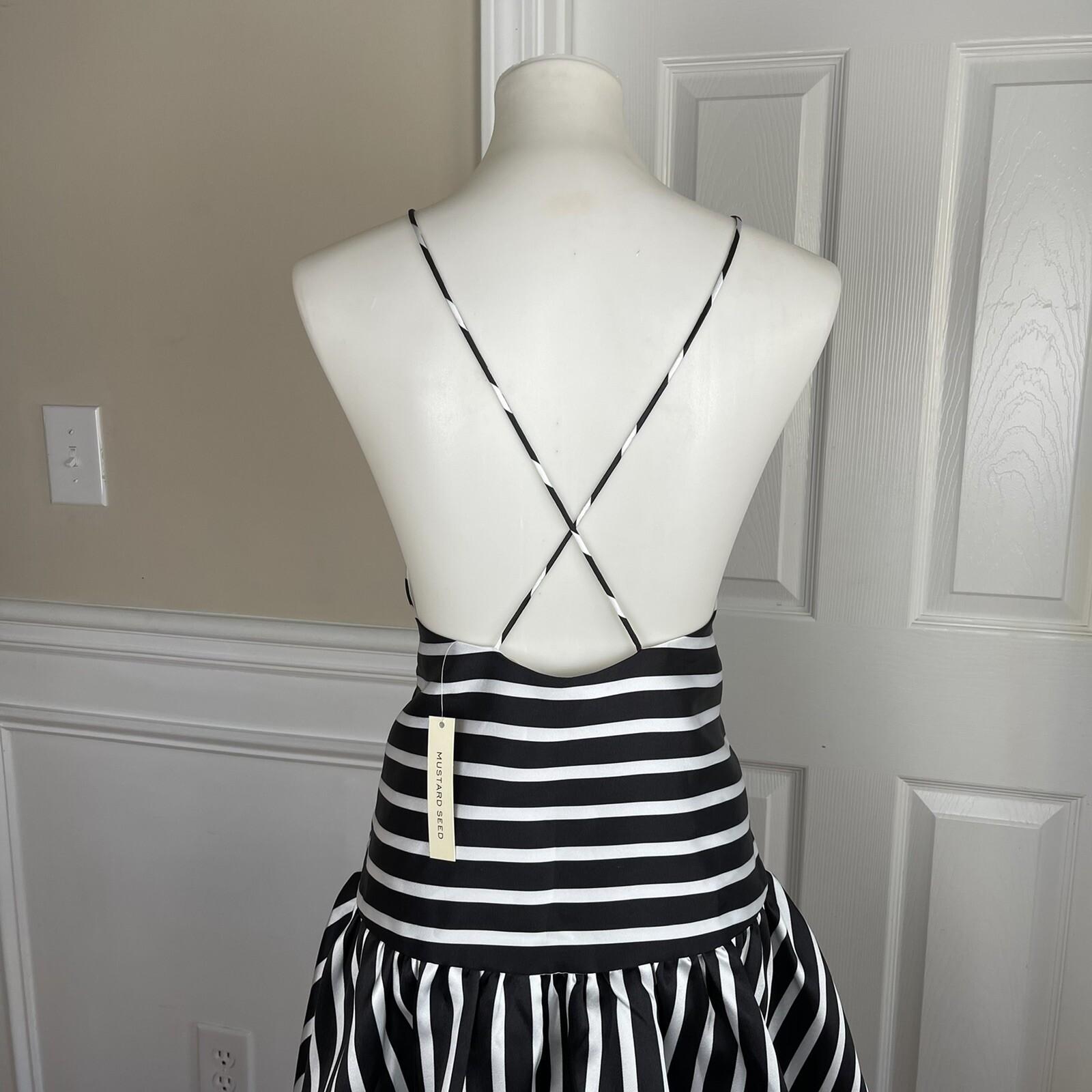 New MUSTARD SEED Women Black White Striped Backless Ruffle Top Size M