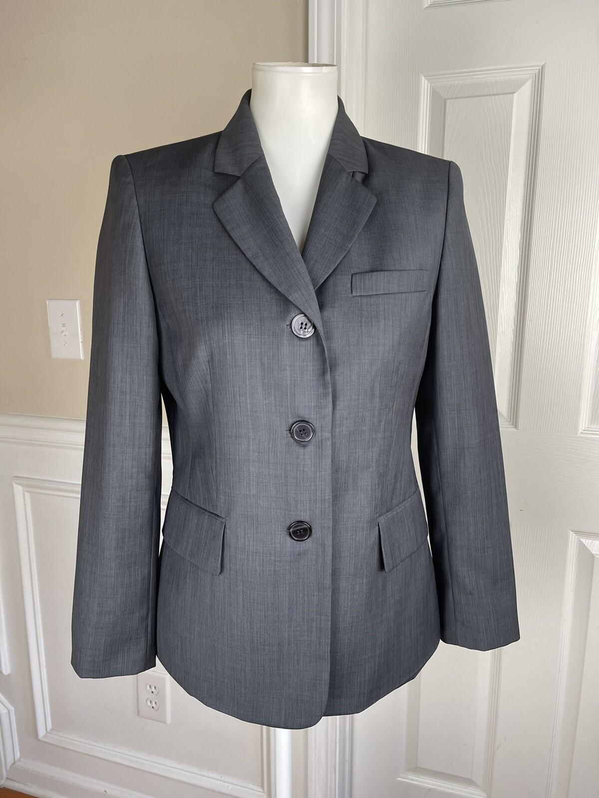 KASPER Women Collared Gray Polyester Single Breasted Blazer Size 6P