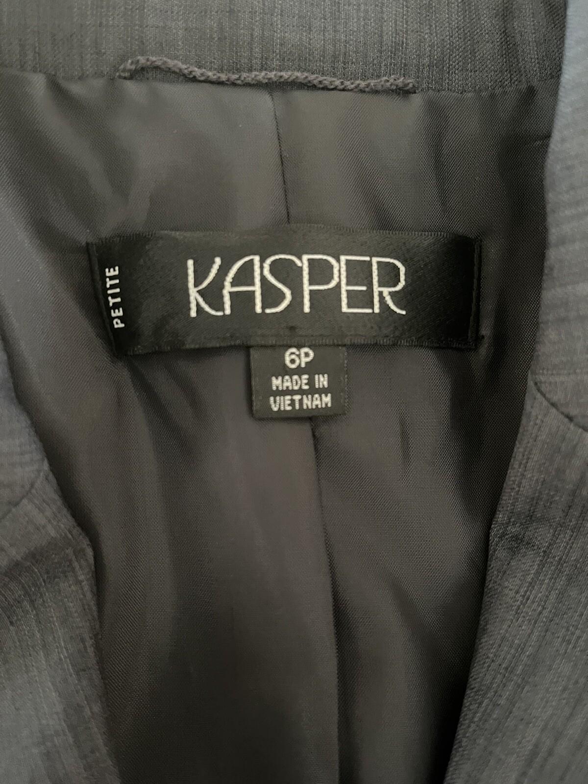 KASPER Women Collared Gray Polyester Single Breasted Blazer Size 6P