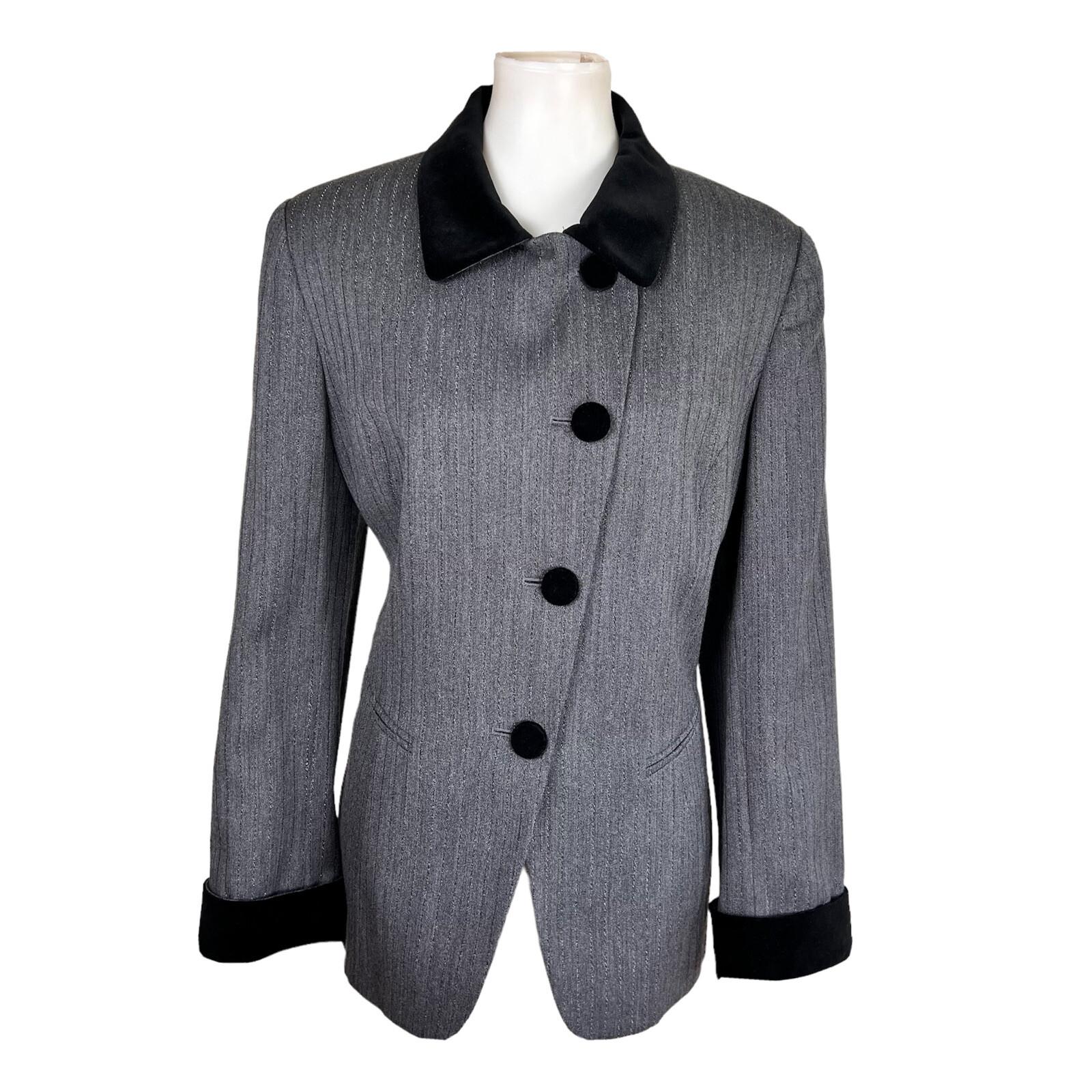 ALBERT NIPON 2PC Gray Black Metallic Wool Polyester Blend Lined Blazer Size 12