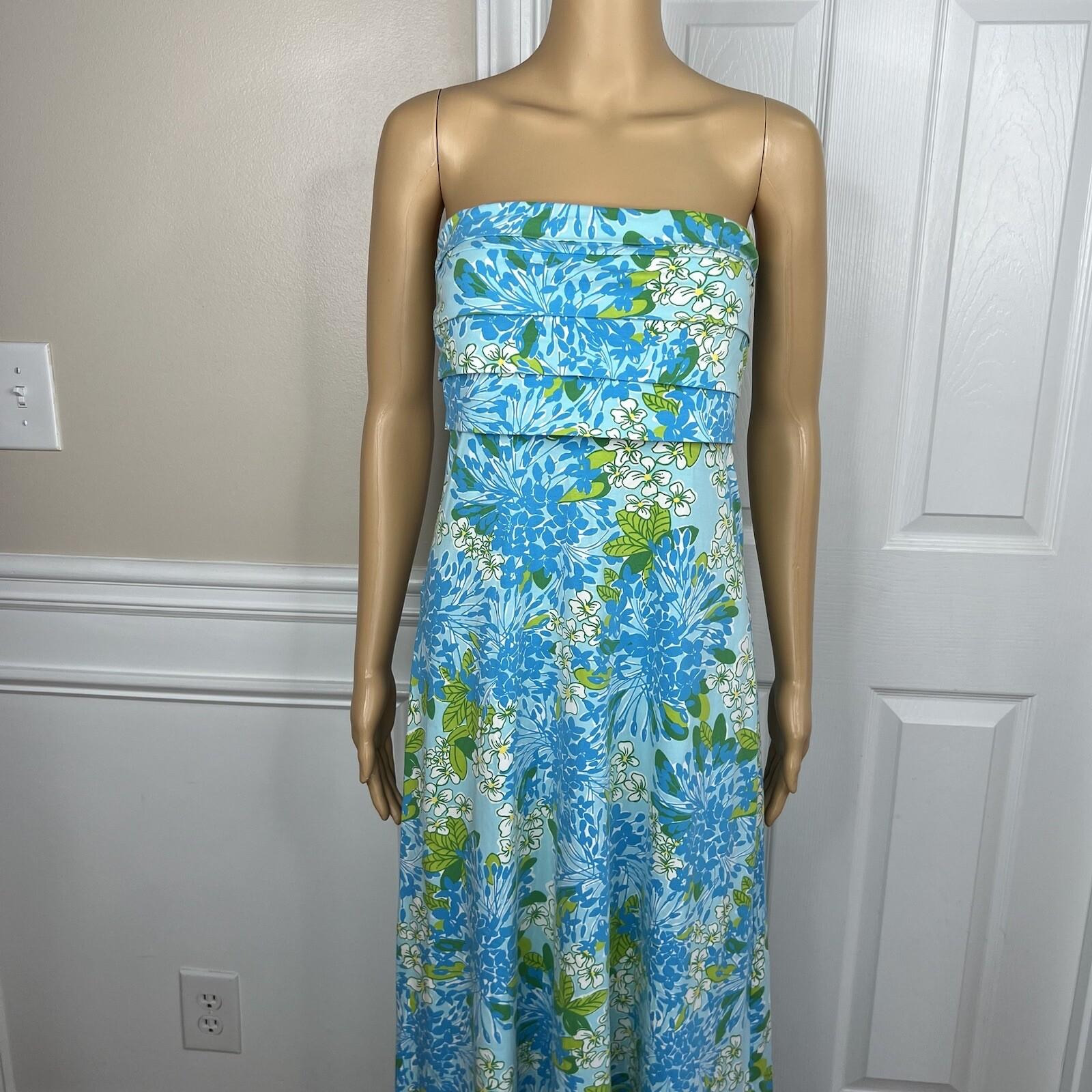 Lilly Putlizer Cotton Spandex Dress Size M Multicolor Strapless Tiered Maxi
