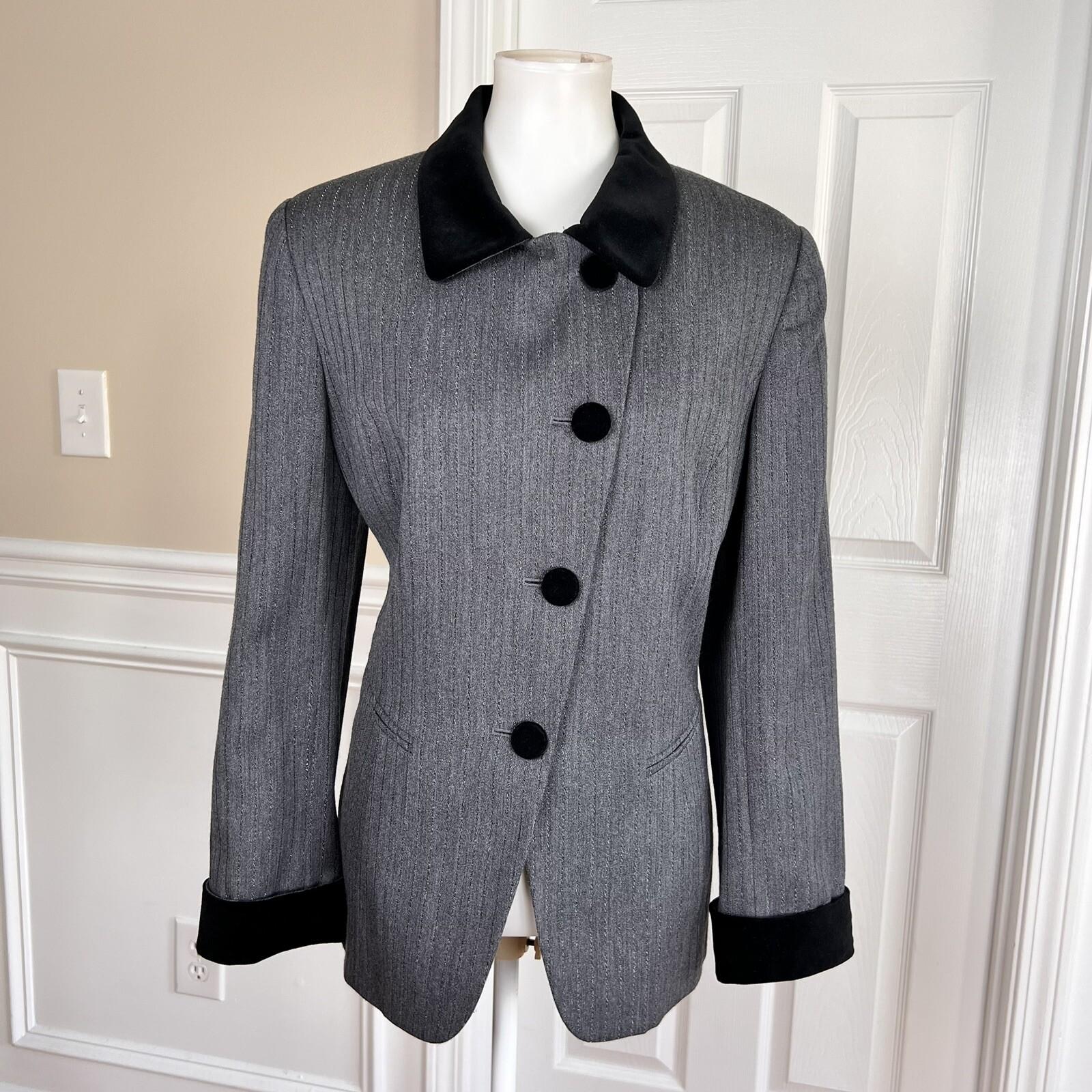 ALBERT NIPON 2PC Gray Black Metallic Wool Polyester Blend Lined Blazer Size 12
