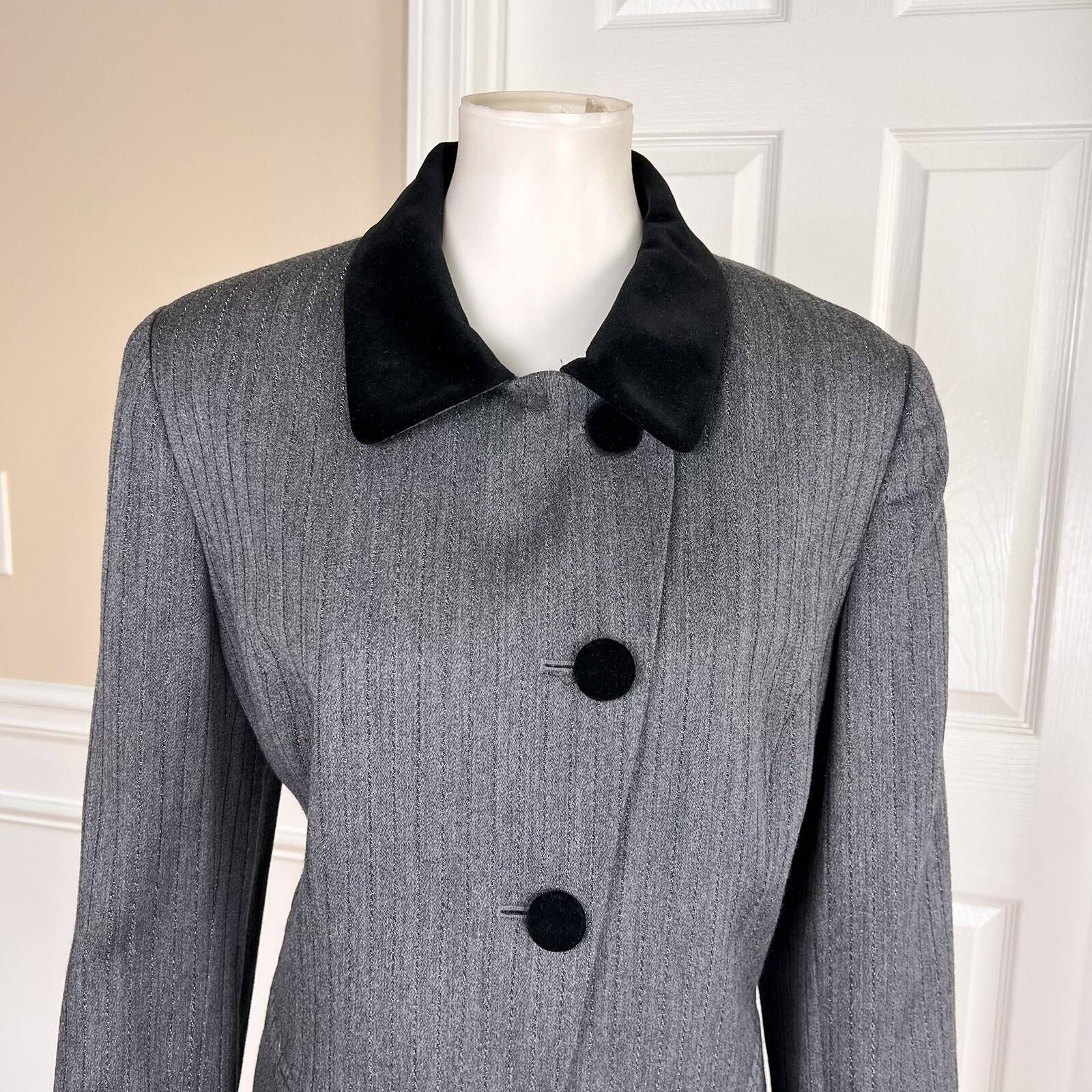 ALBERT NIPON 2PC Gray Black Metallic Wool Polyester Blend Lined Blazer Size 12