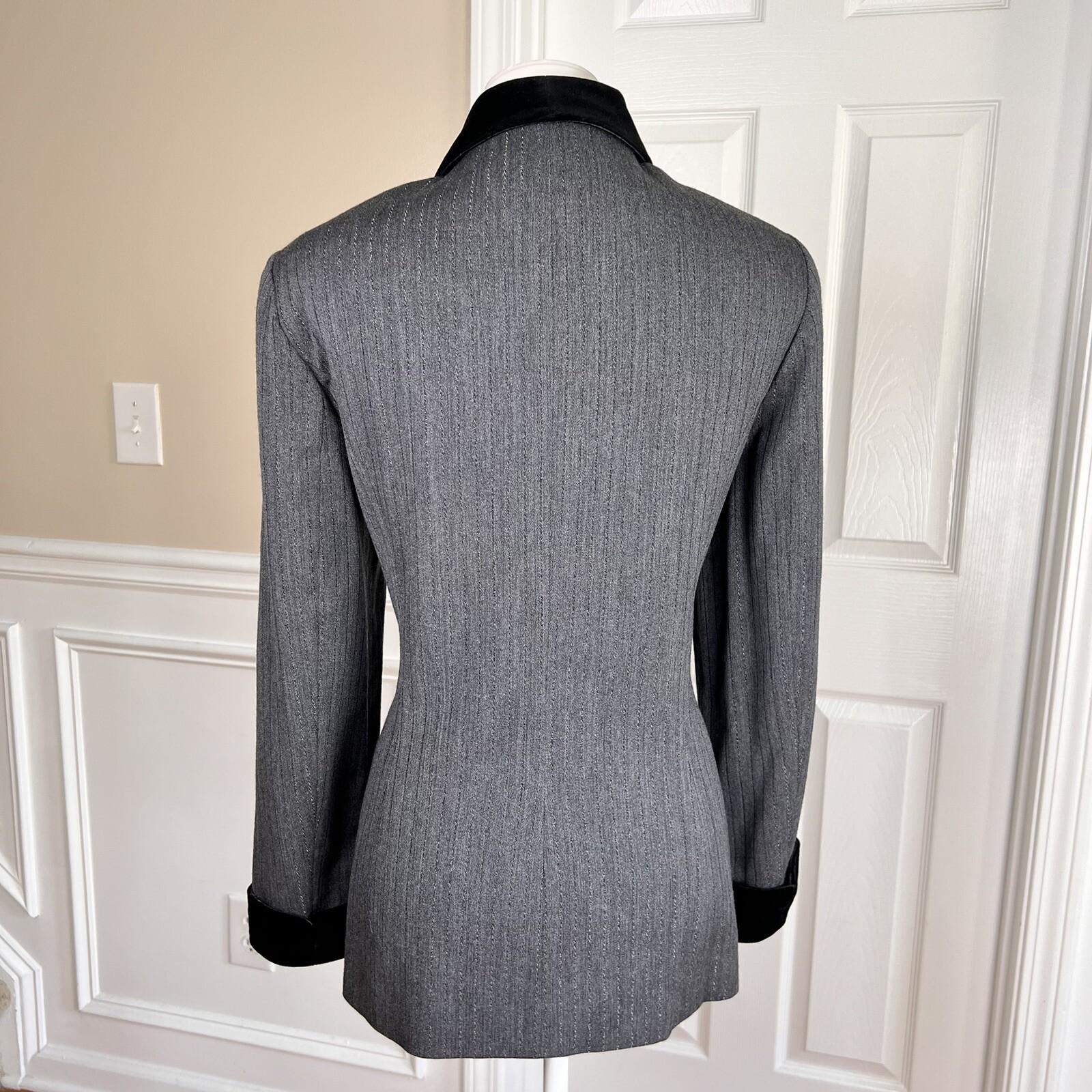 ALBERT NIPON 2PC Gray Black Metallic Wool Polyester Blend Lined Blazer Size 12