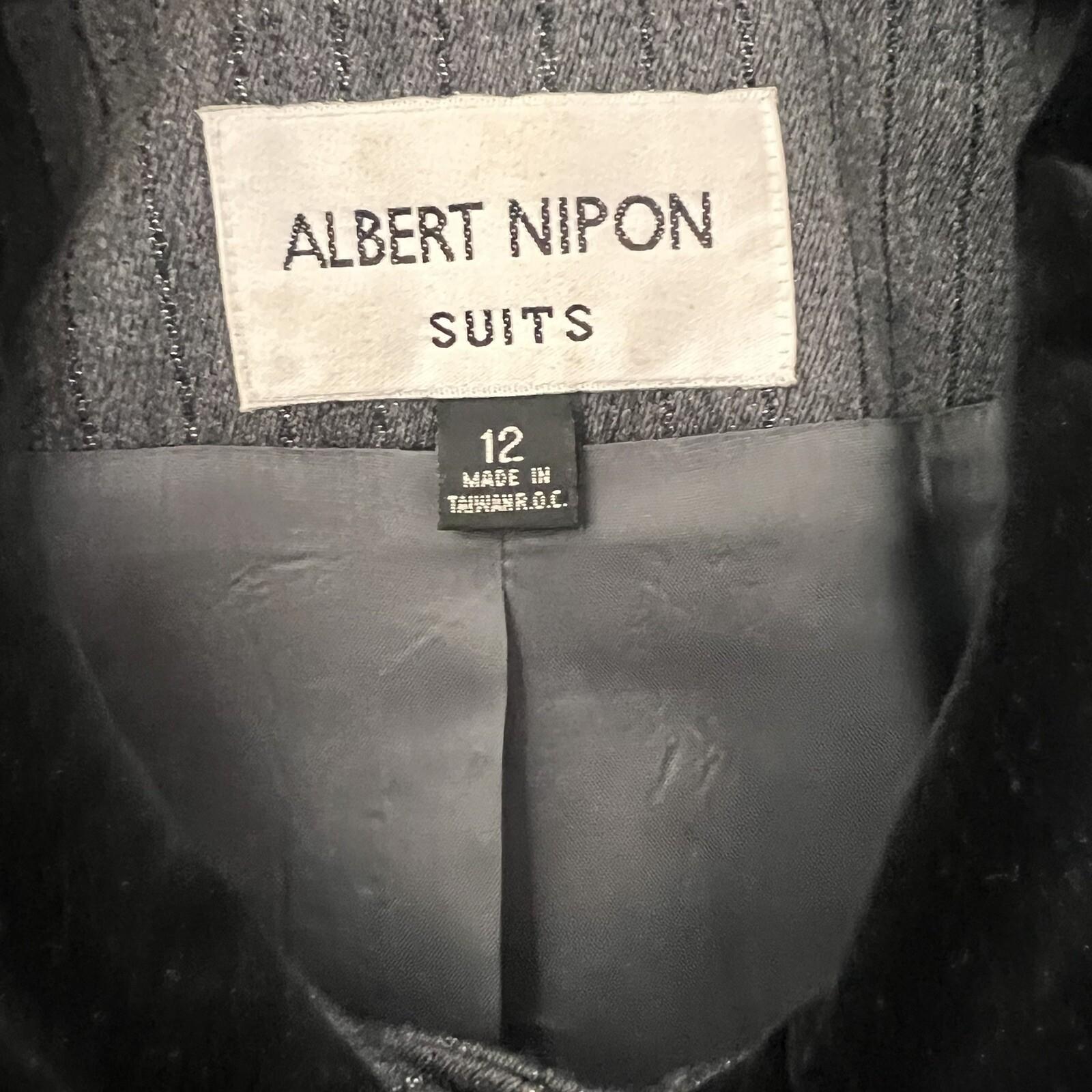 ALBERT NIPON 2PC Gray Black Metallic Wool Polyester Blend Lined Blazer Size 12