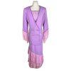 DONNA VINCI Lavender Beaded Double Breasted Polyester Ruffle Skirt Suit SZ 10