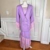 DONNA VINCI Lavender Beaded Double Breasted Polyester Ruffle Skirt Suit SZ 10