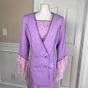 DONNA VINCI Lavender Beaded Double Breasted Polyester Ruffle Skirt Suit SZ 10