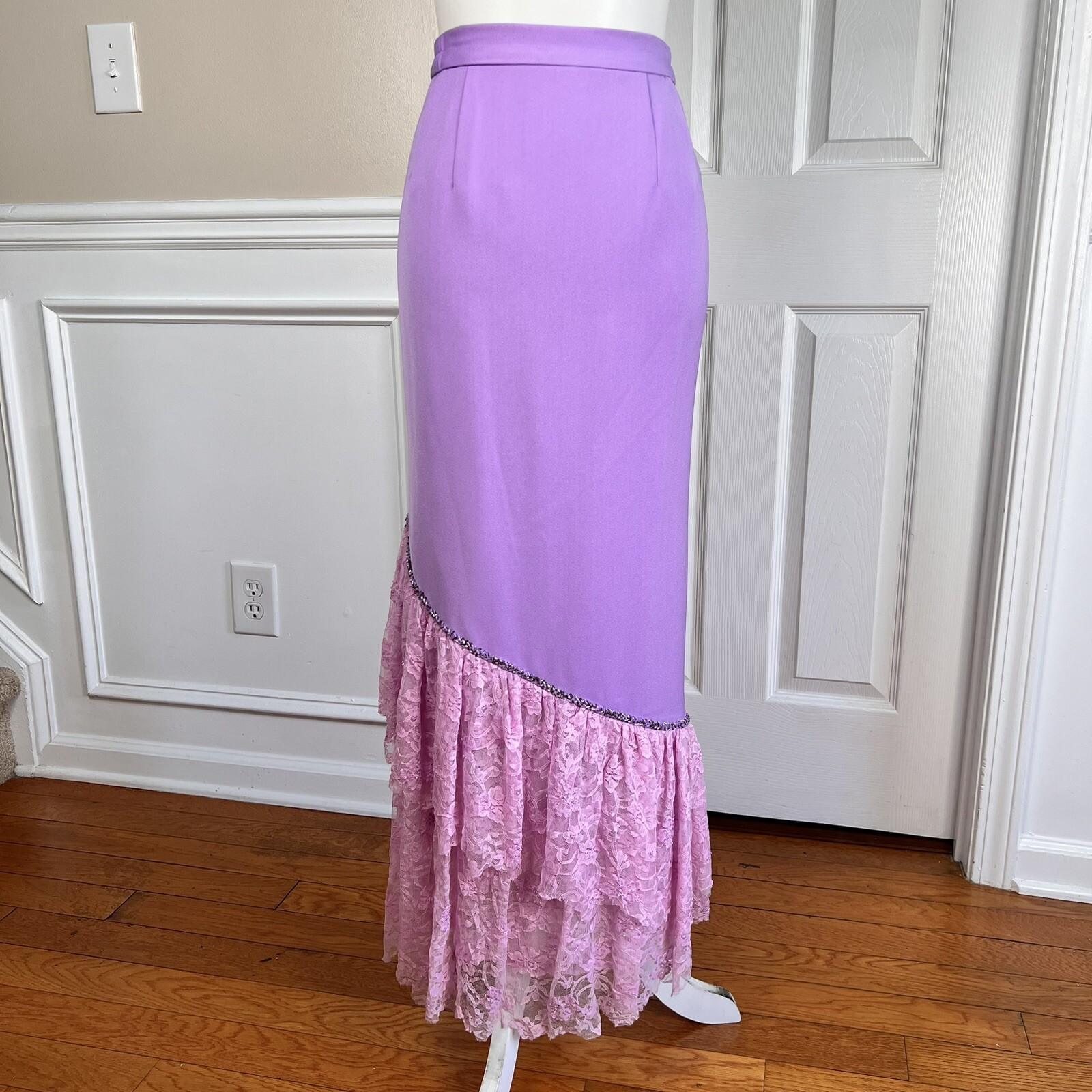 DONNA VINCI Lavender Beaded Double Breasted Polyester Ruffle Skirt Suit SZ 10