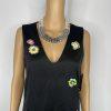 New Nicole Miller dress 10 black 3D applique Floral V neck cut out back y2k