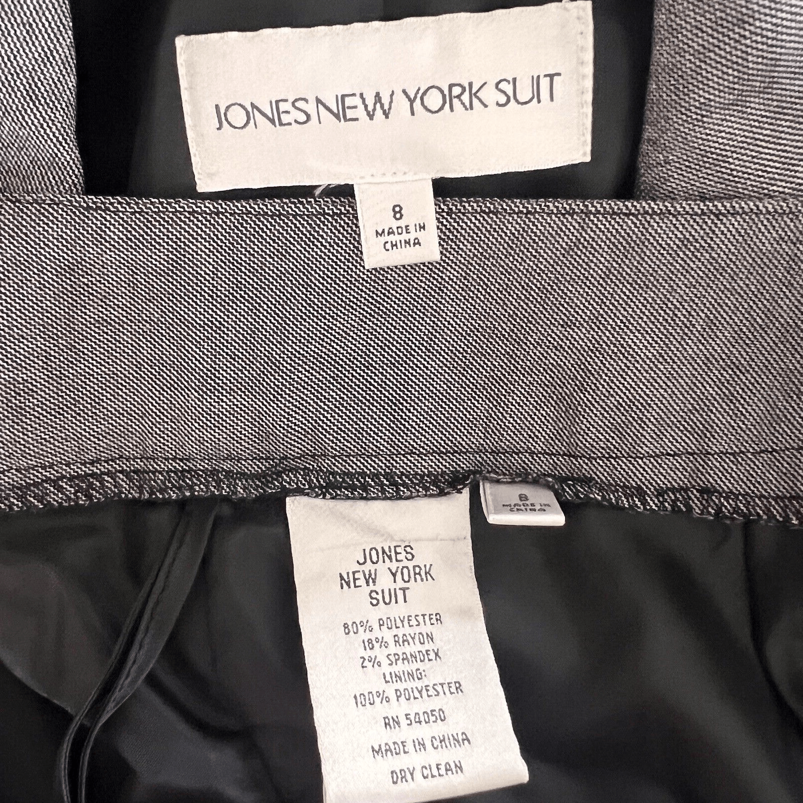 10-9.png Jones New York Polyester Rayon Spandex Pant Suit Size 8 Gray Lined Career 2PC