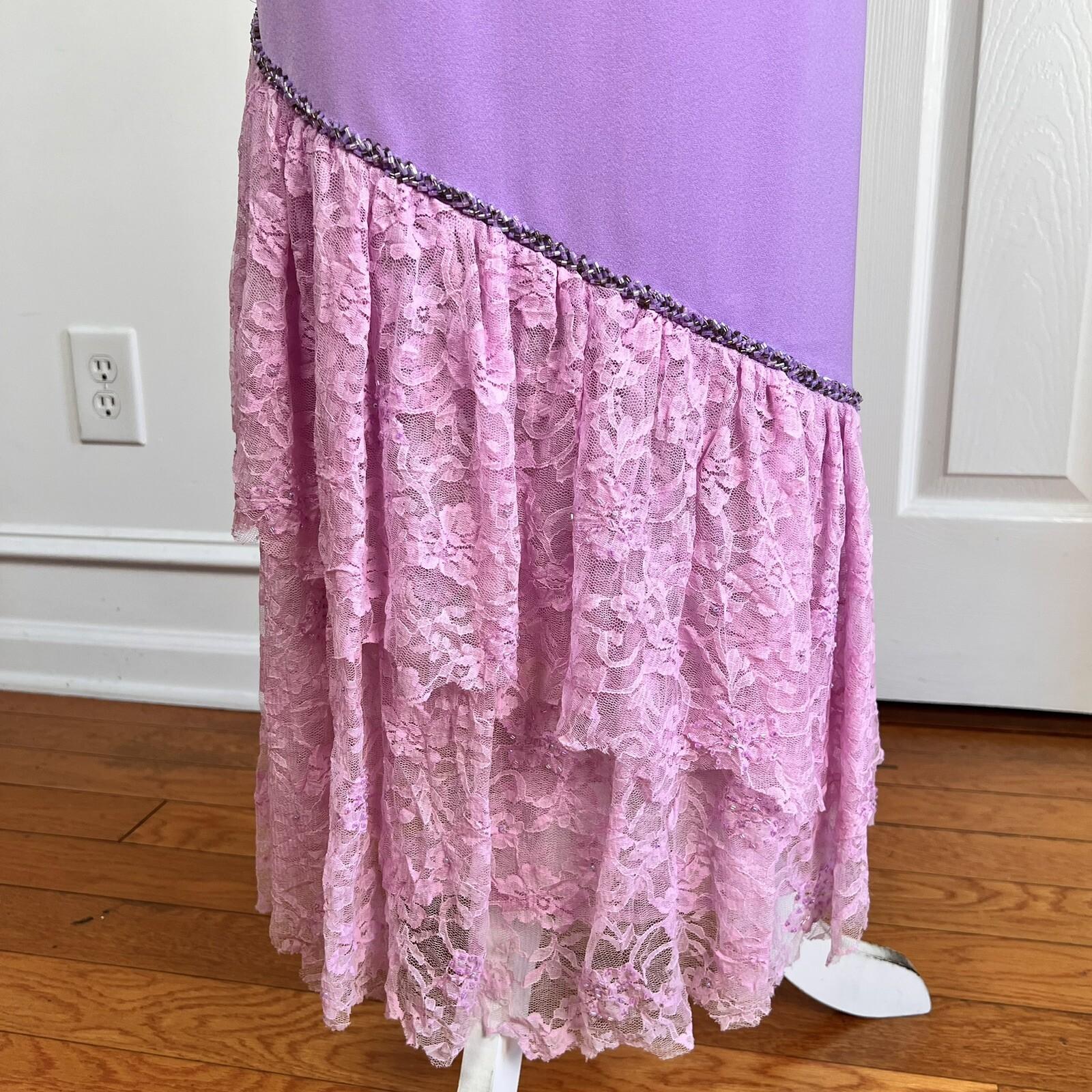 DONNA VINCI Lavender Beaded Double Breasted Polyester Ruffle Skirt Suit SZ 10