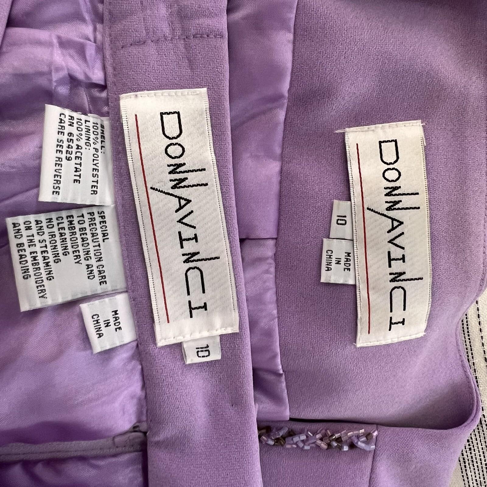 DONNA VINCI Lavender Beaded Double Breasted Polyester Ruffle Skirt Suit SZ 10