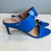 Calvin Klein leather python slide sandals 9M Blue 2 band heels shoes stiletto