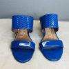 Calvin Klein leather python slide sandals 9M Blue 2 band heels shoes stiletto