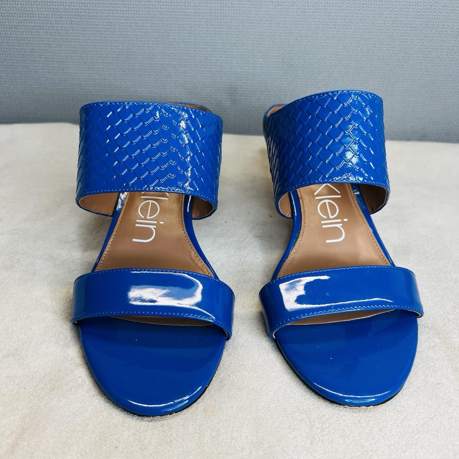 Calvin Klein leather python slide sandals 9M Blue 2 band heels shoes stiletto