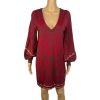 Free People Knit Sweater Dress XS Red Music Lyrics Print V-Neck Long Sleeves