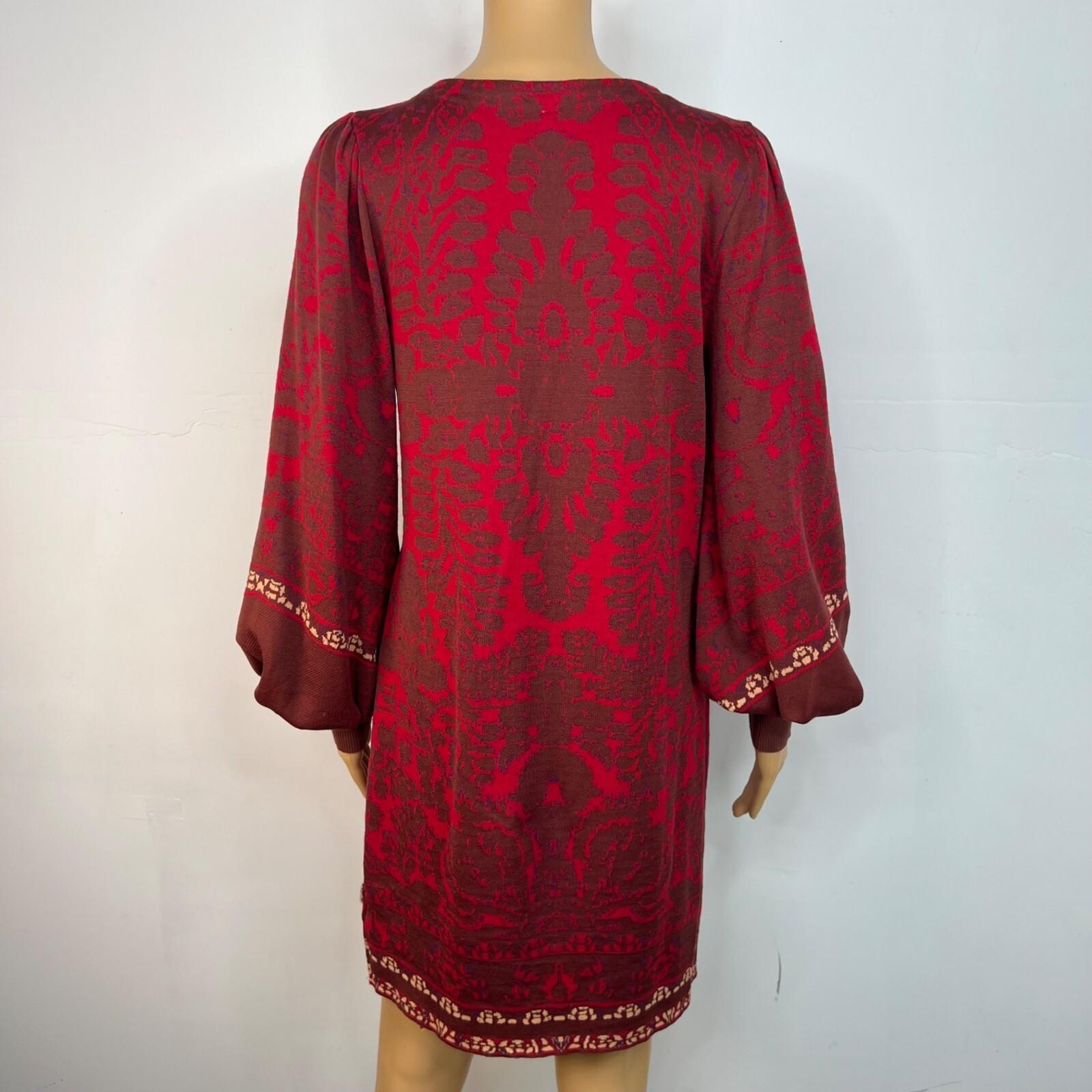 Free People Knit Sweater Dress XS Red Music Lyrics Print V-Neck Long Sleeves