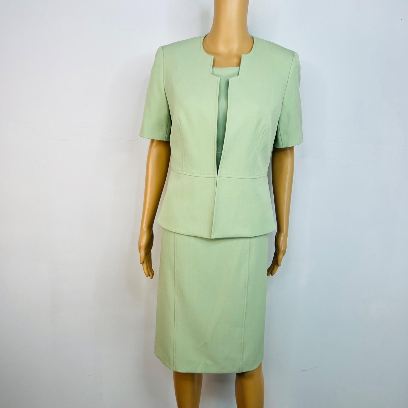 Kasper 2PC Midi Dress Suit Size 6 Lemon Green Professional Look Sleek Elegant