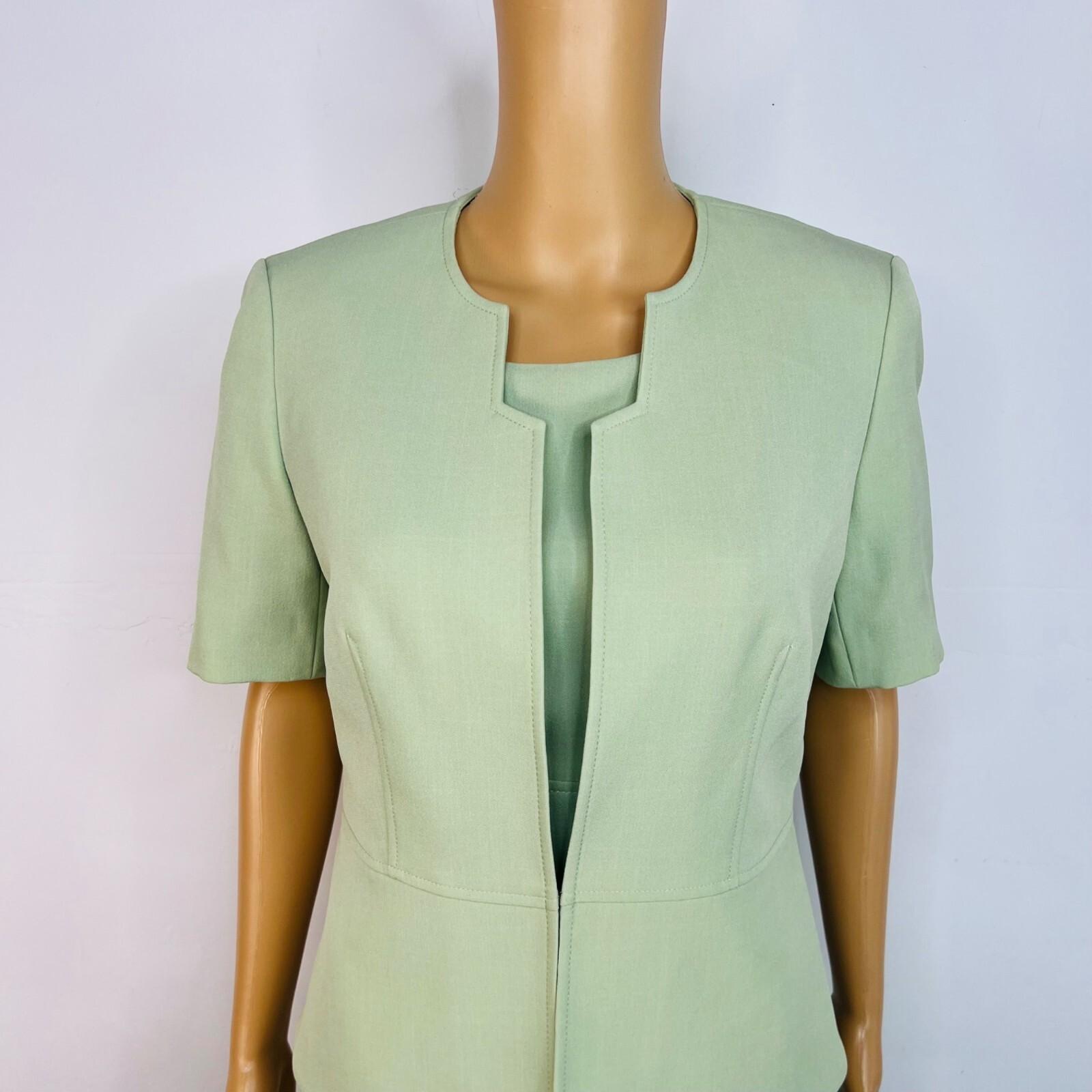 Kasper 2PC Midi Dress Suit Size 6 Lemon Green Professional Look Sleek Elegant