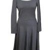 St John Milano Knit Dress Size 8 Gray Scoop Neck Drop Waist Flared Quiet Luxury