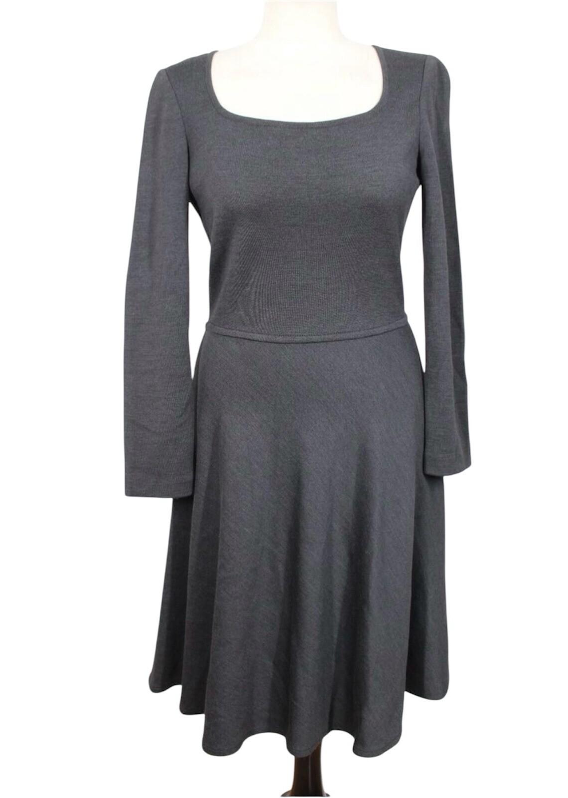 St John Milano Knit Dress Size 8 Gray Scoop Neck Drop Waist Flared Quiet Luxury