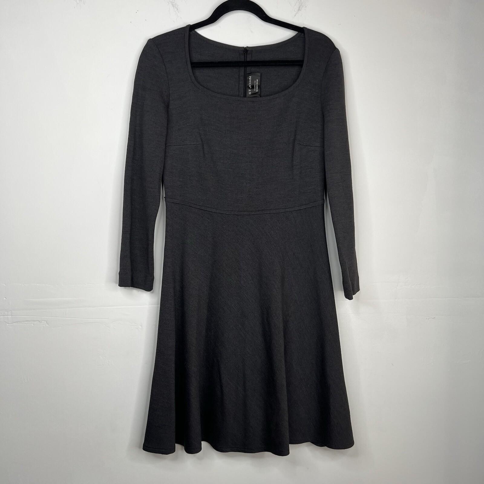 St John Milano Knit Dress Size 8 Gray Scoop Neck Drop Waist Flared Quiet Luxury