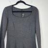 St John Milano Knit Dress Size 8 Gray Scoop Neck Drop Waist Flared Quiet Luxury