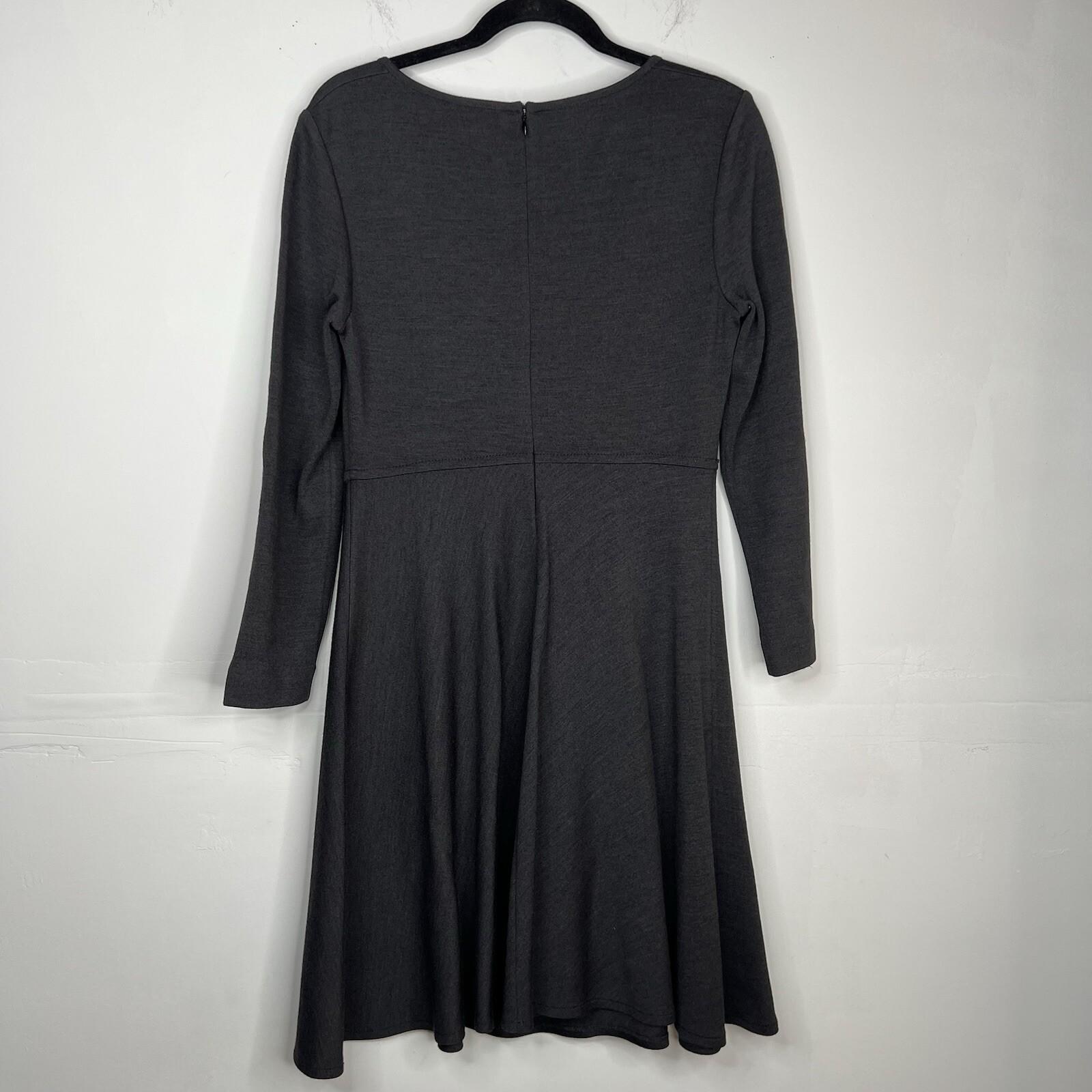 St John Milano Knit Dress Size 8 Gray Scoop Neck Drop Waist Flared Quiet Luxury