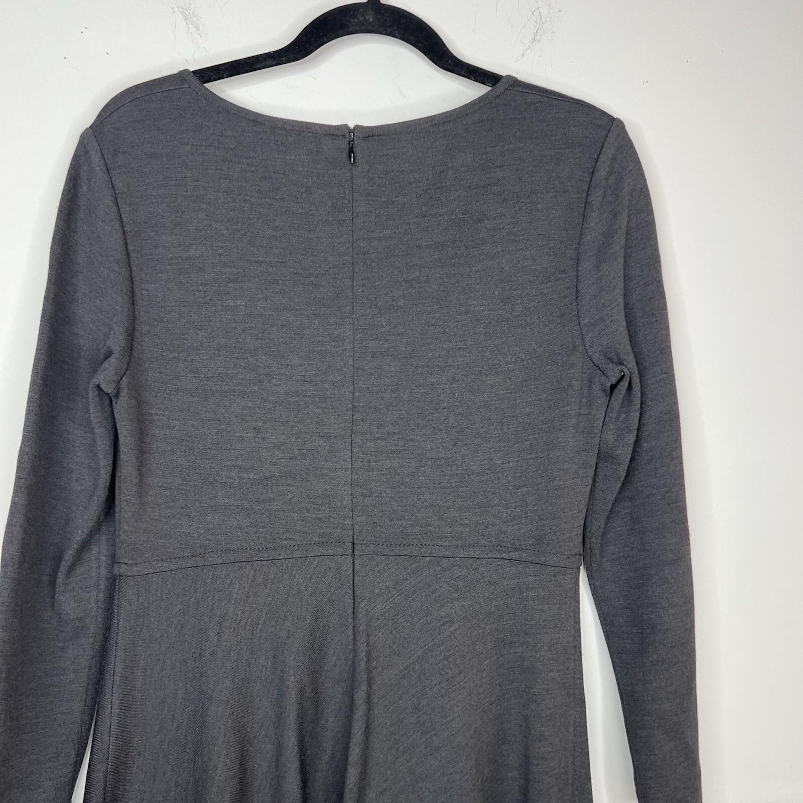 St John Milano Knit Dress Size 8 Gray Scoop Neck Drop Waist Flared Quiet Luxury